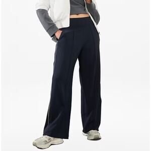 ATHLETA | Navy Blue Venice Wide Leg Track Pants with Side Stripe | Extra Large